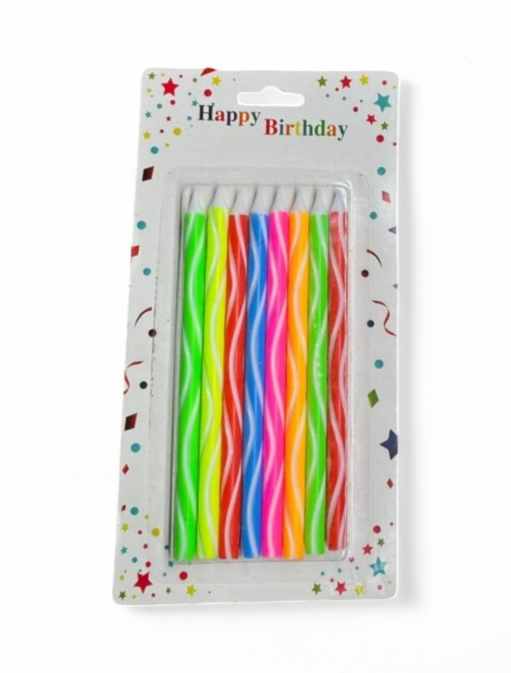 VELA ESPIRAL NEON MULTICOLORES X 8 UNIDADES